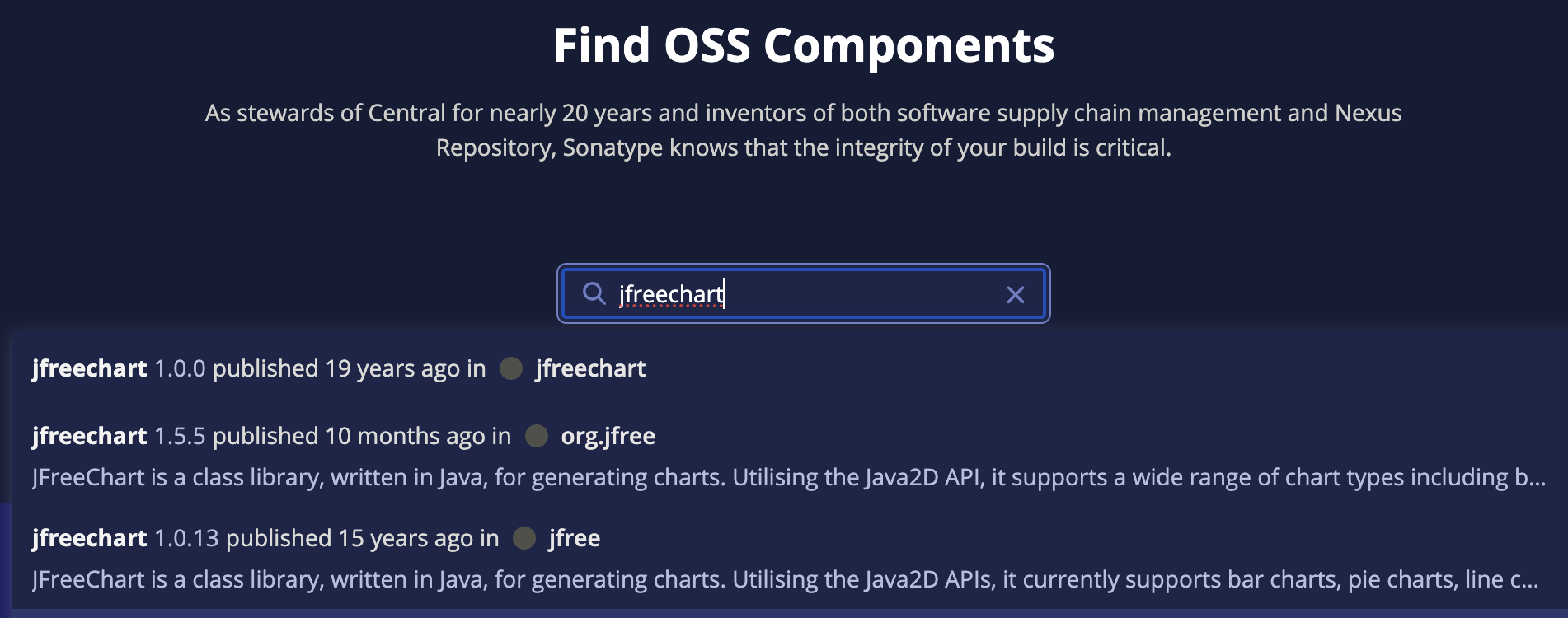 Searching Maven Central for JFreeChart